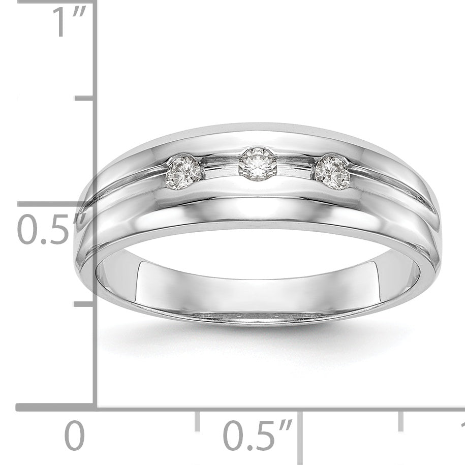 14K White Gold 3-Stone 1/6 carat Diamond Complete Men's Band