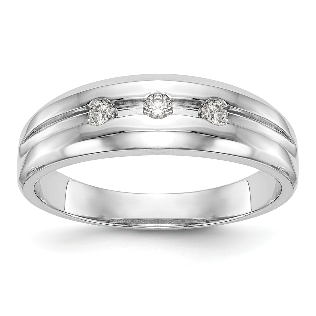 14K White Gold 3-Stone 1/6 carat Diamond Complete Men's Band