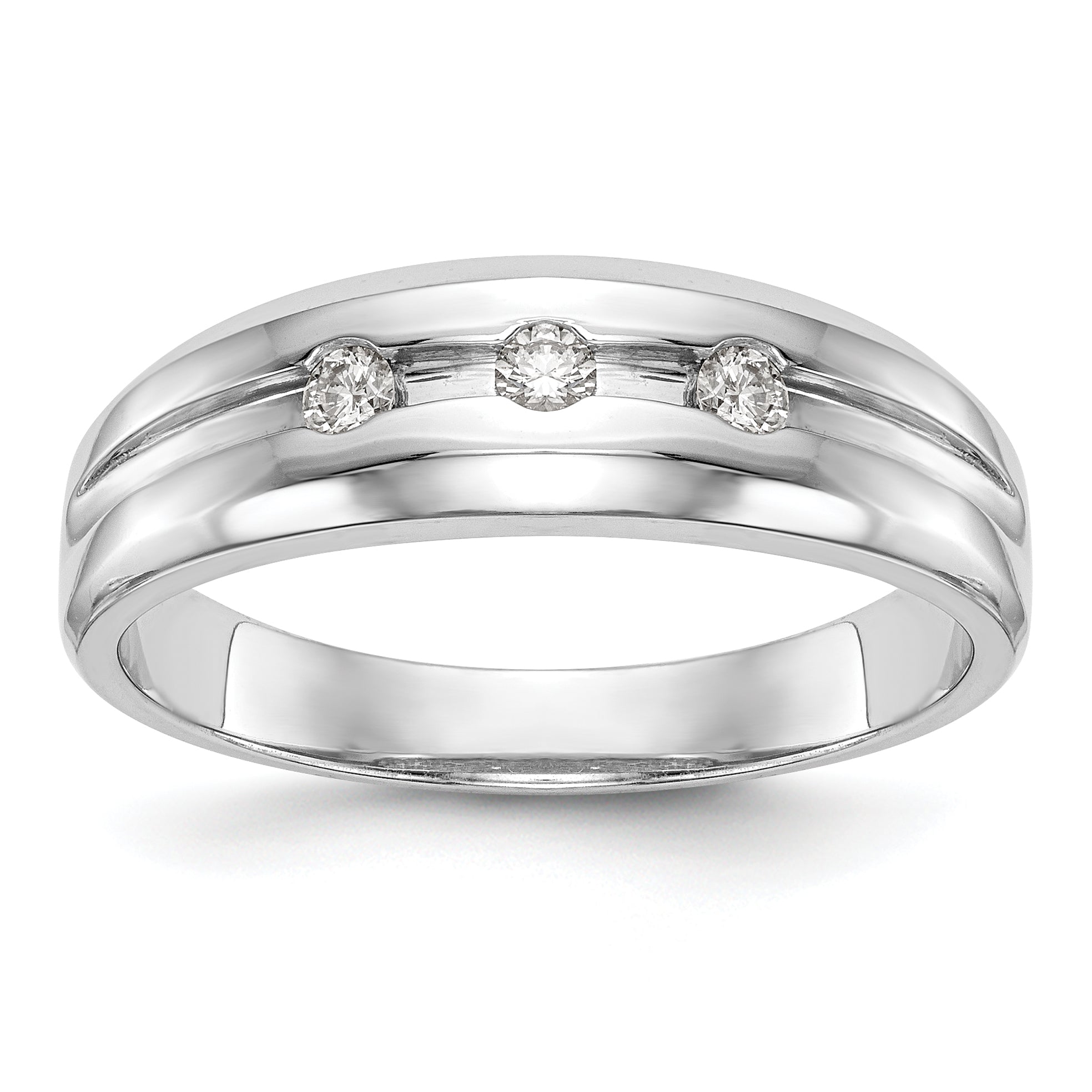 14K White Gold 3-Stone 1/6 carat Diamond Complete Men's Band