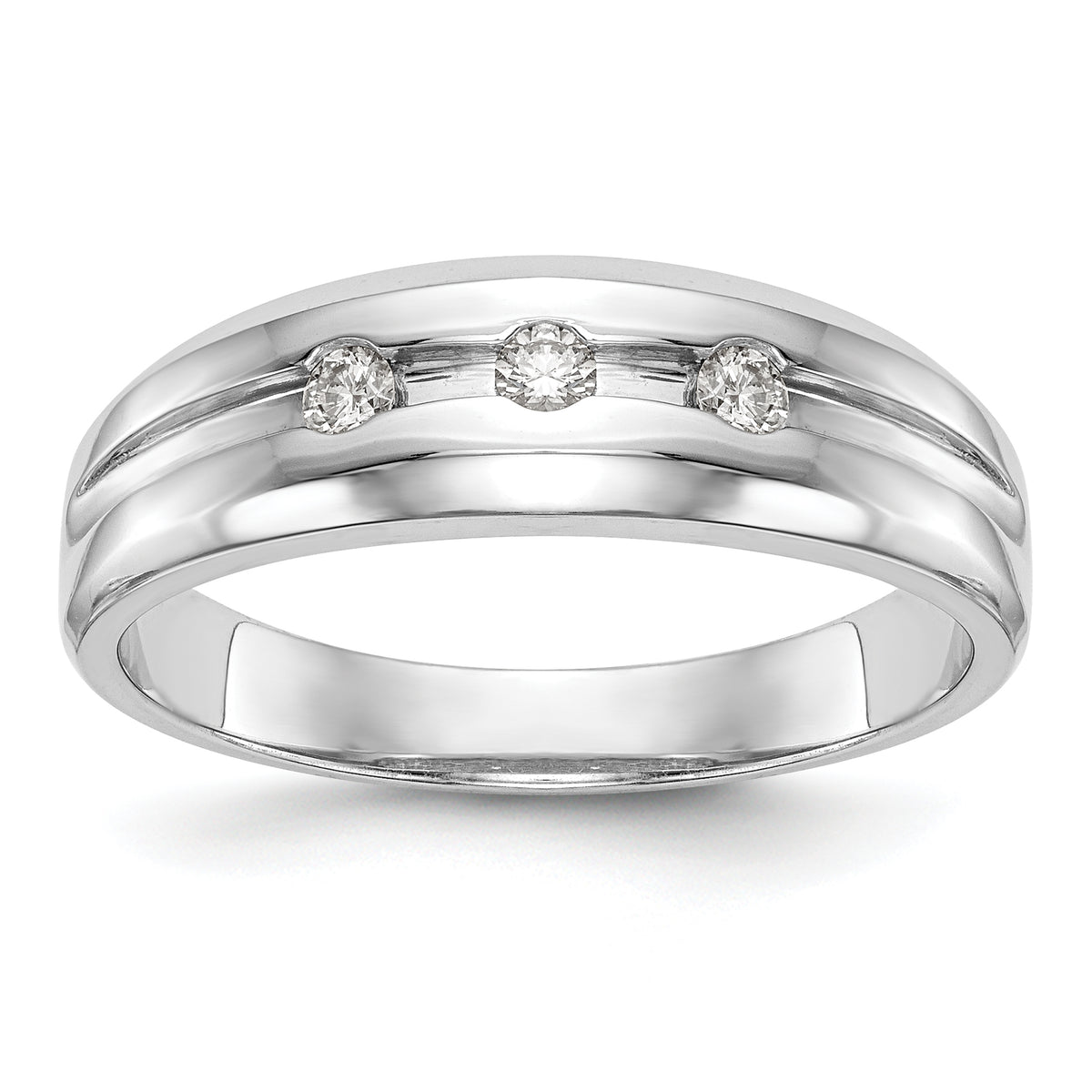 14K White Gold 3-Stone 1/6 carat Diamond Complete Men's Band