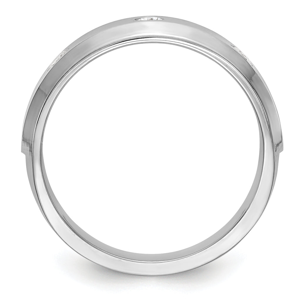 14K White Gold 3-Stone Bezel 1/6 carat Diamond Complete Men's Band
