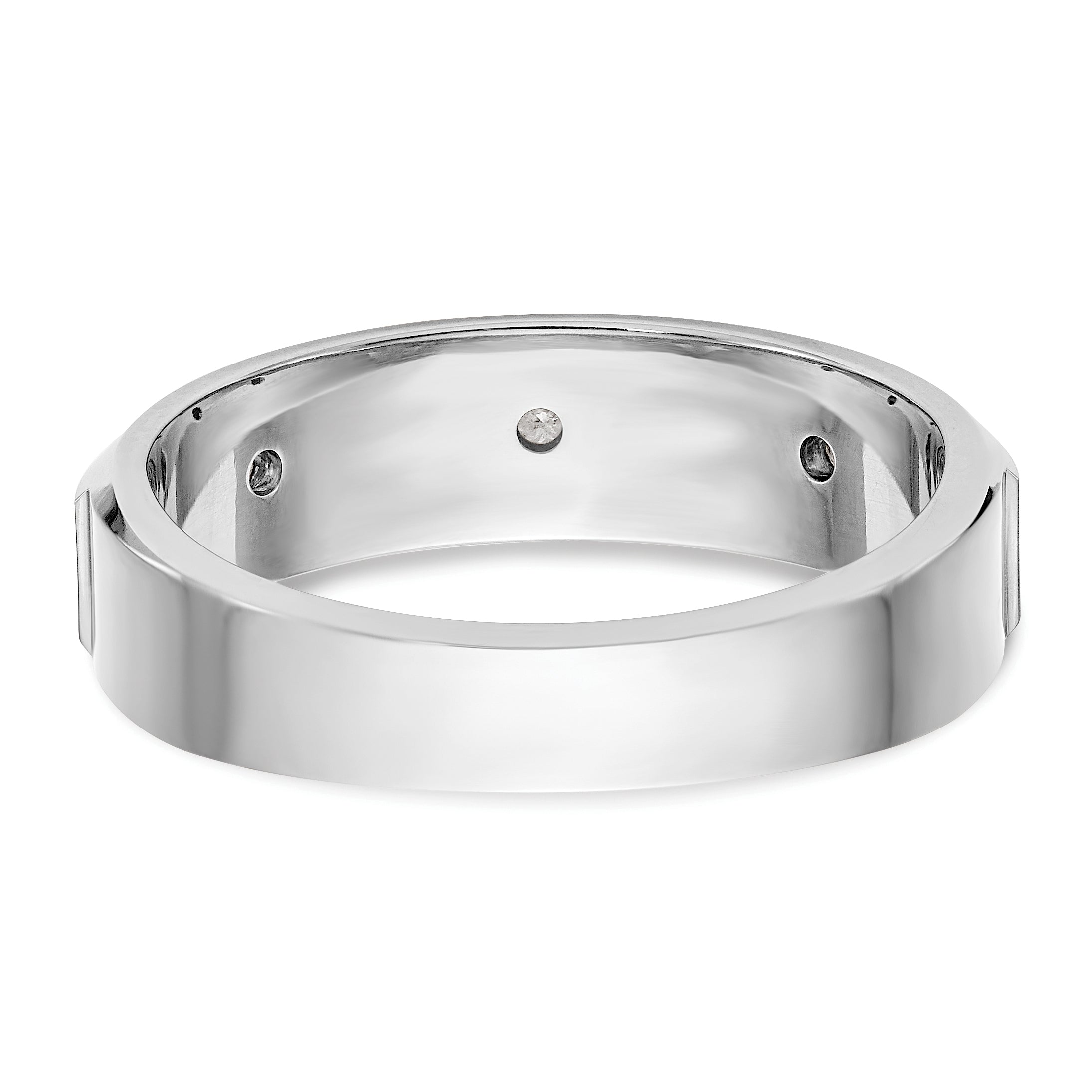 14K White Gold 3-Stone Bezel 1/6 carat Diamond Complete Men's Band - 10