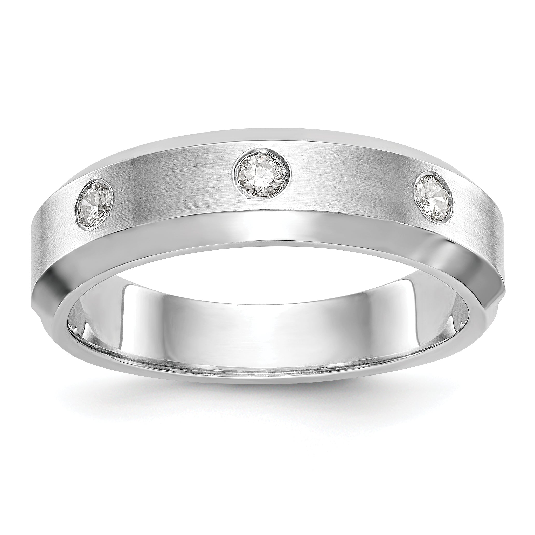14K White Gold 3-Stone Bezel 1/6 carat Diamond Complete Men's Band Main image