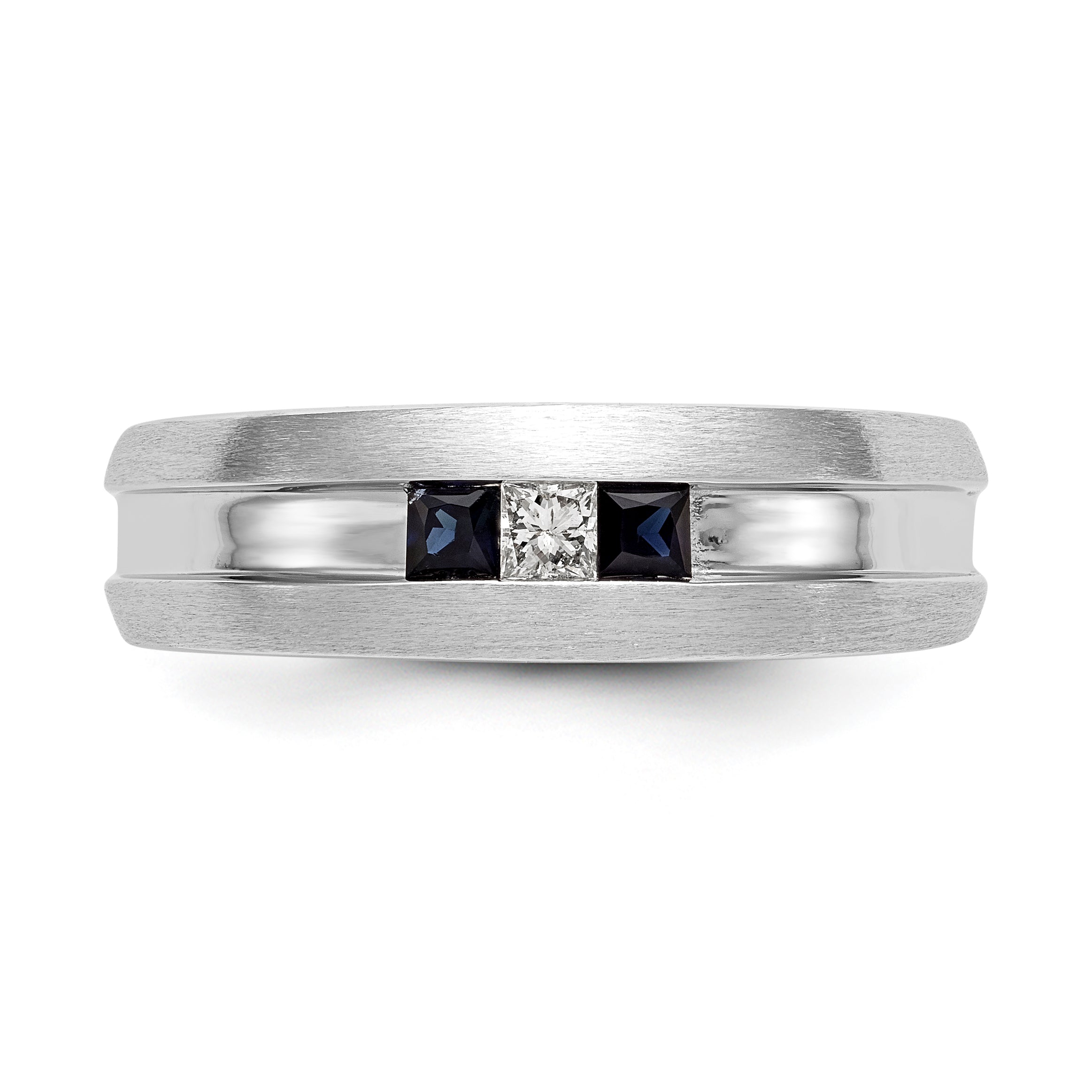 14K White Gold 1/10 carat Diamond and Sapphire Complete Men's Channel Band