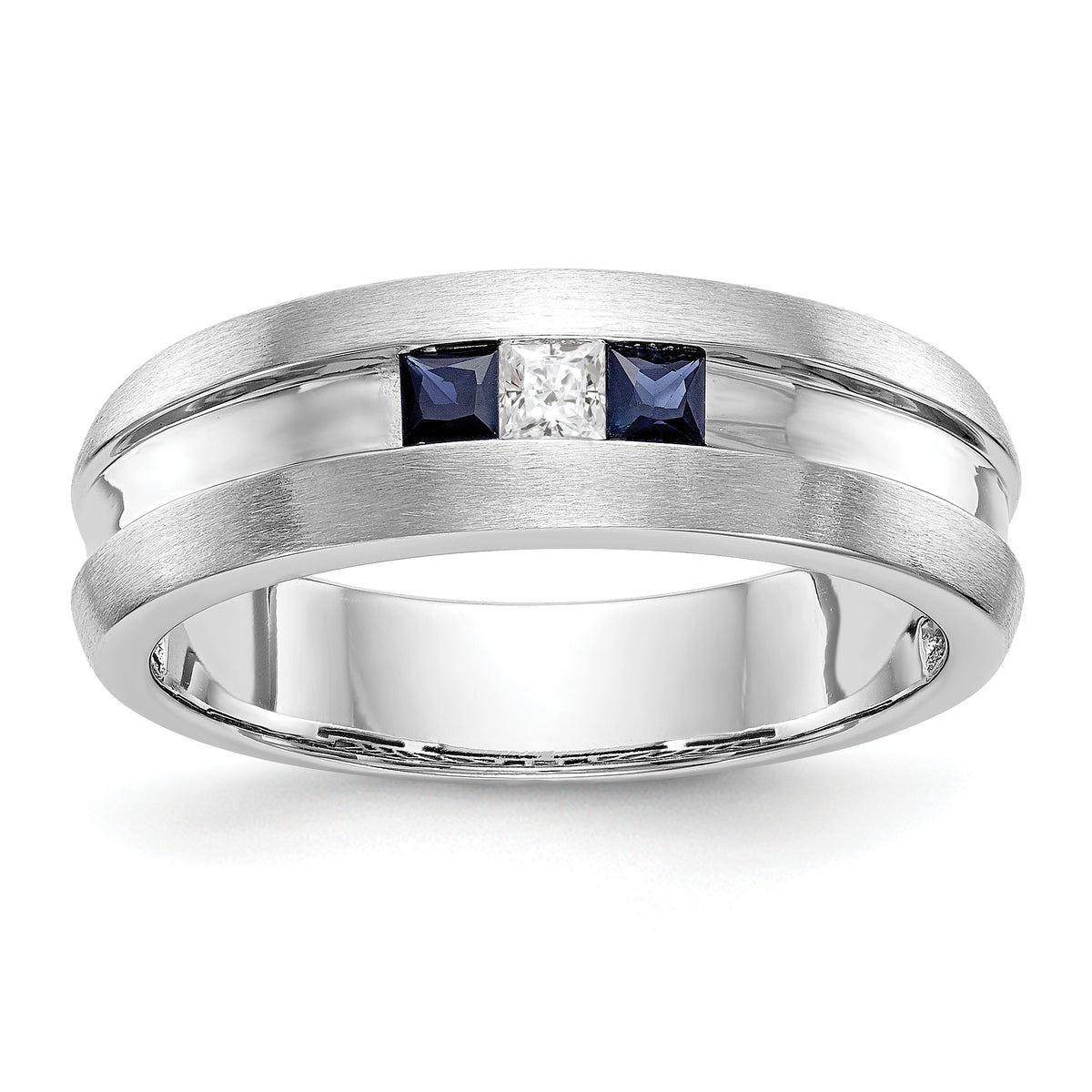 14K White Gold 1/10 carat Diamond and Sapphire Complete Men's Channel Band