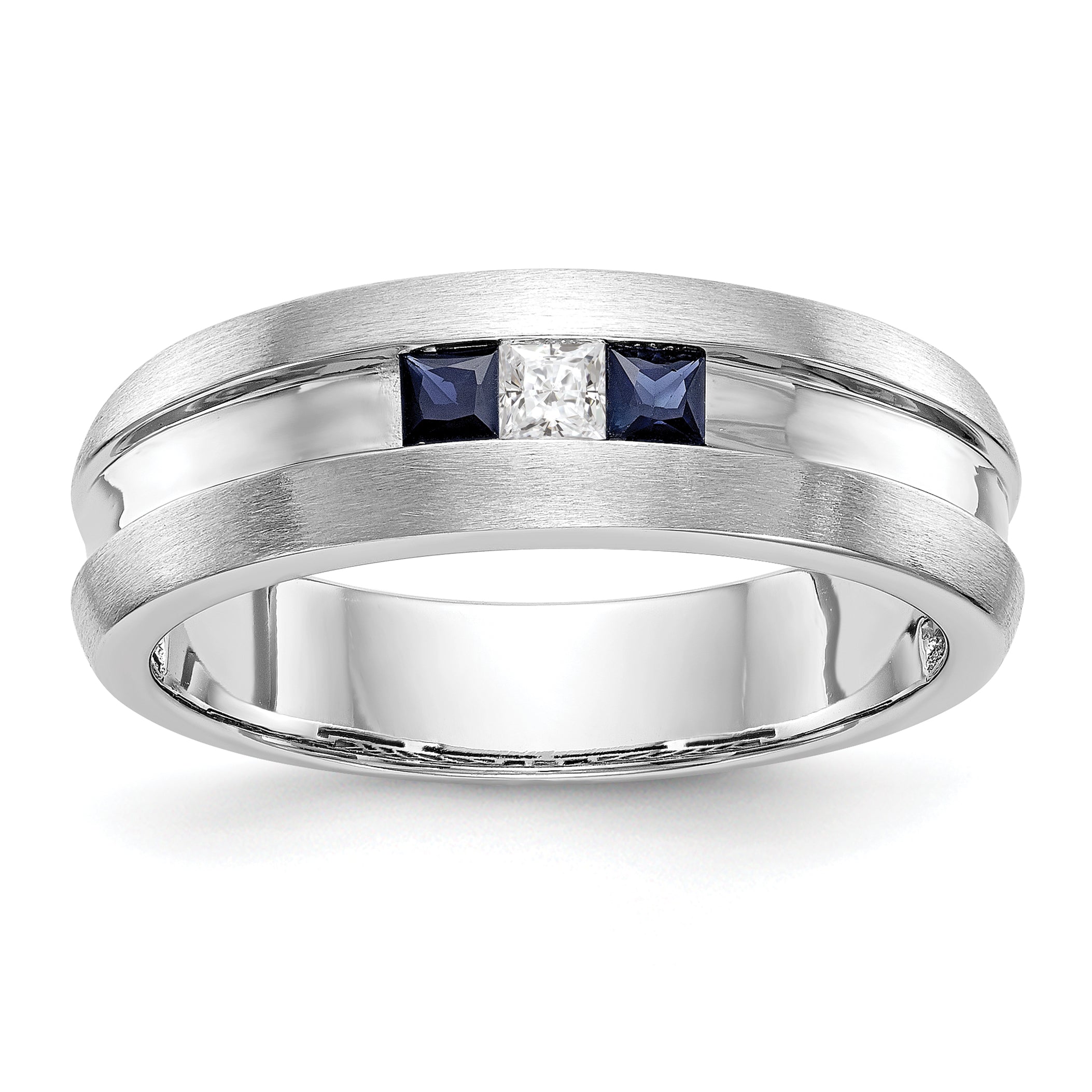 14k White Gold 1/10 carat Diamond and Sapphire Complete Men's Channel Band Main image
