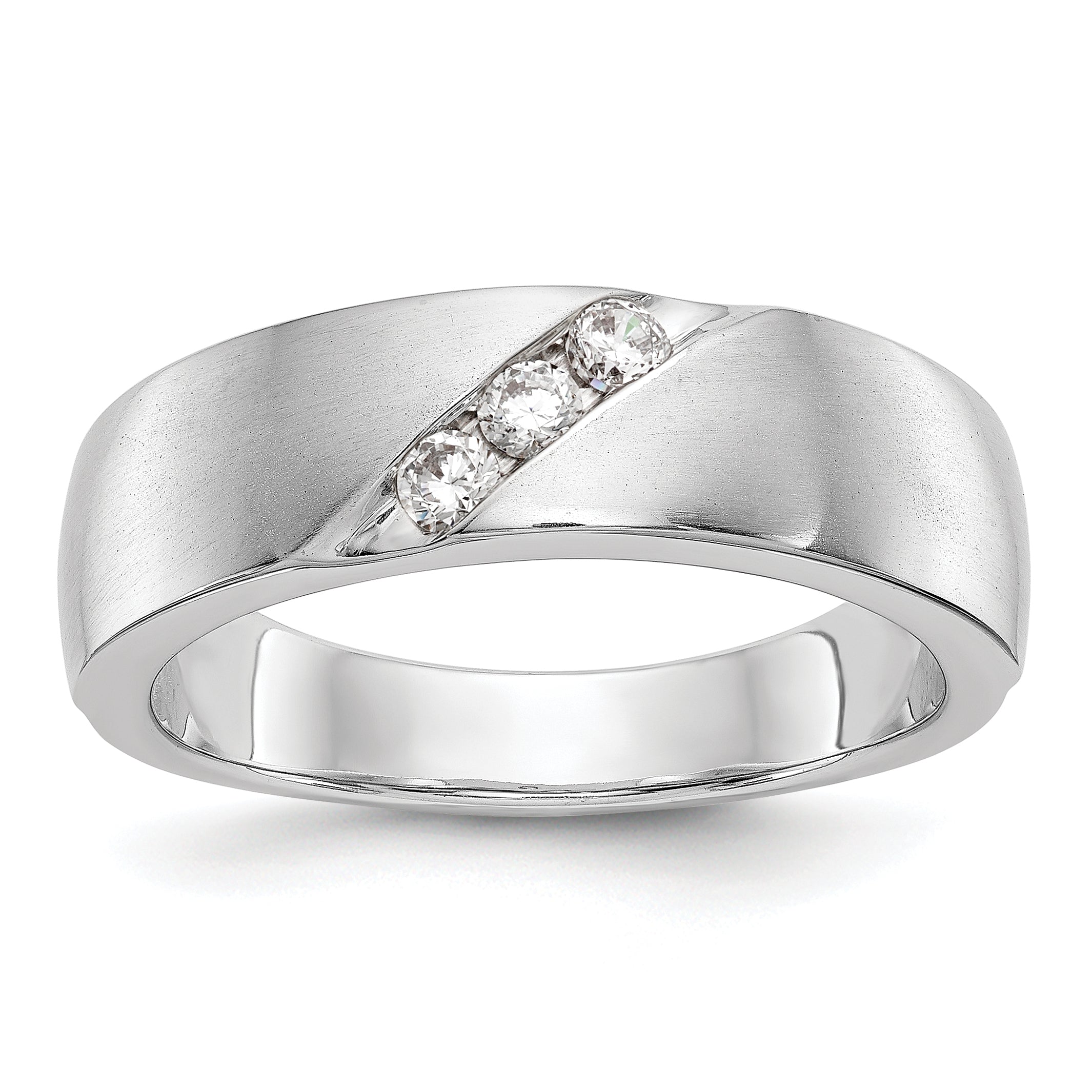 14K White Gold 3-Stone  1/5 carat Diamond Complete Men's Band