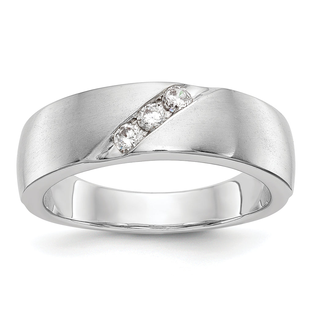 14K White Gold 3-Stone  1/5 carat Diamond Complete Men's Band