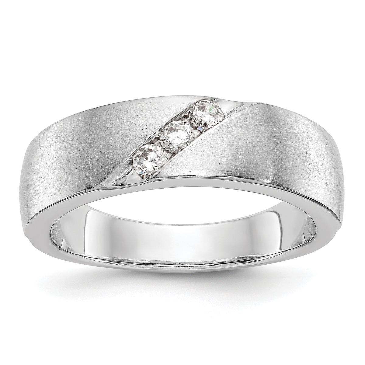 14K White Gold 3-Stone  1/5 carat Diamond Complete Men's Band