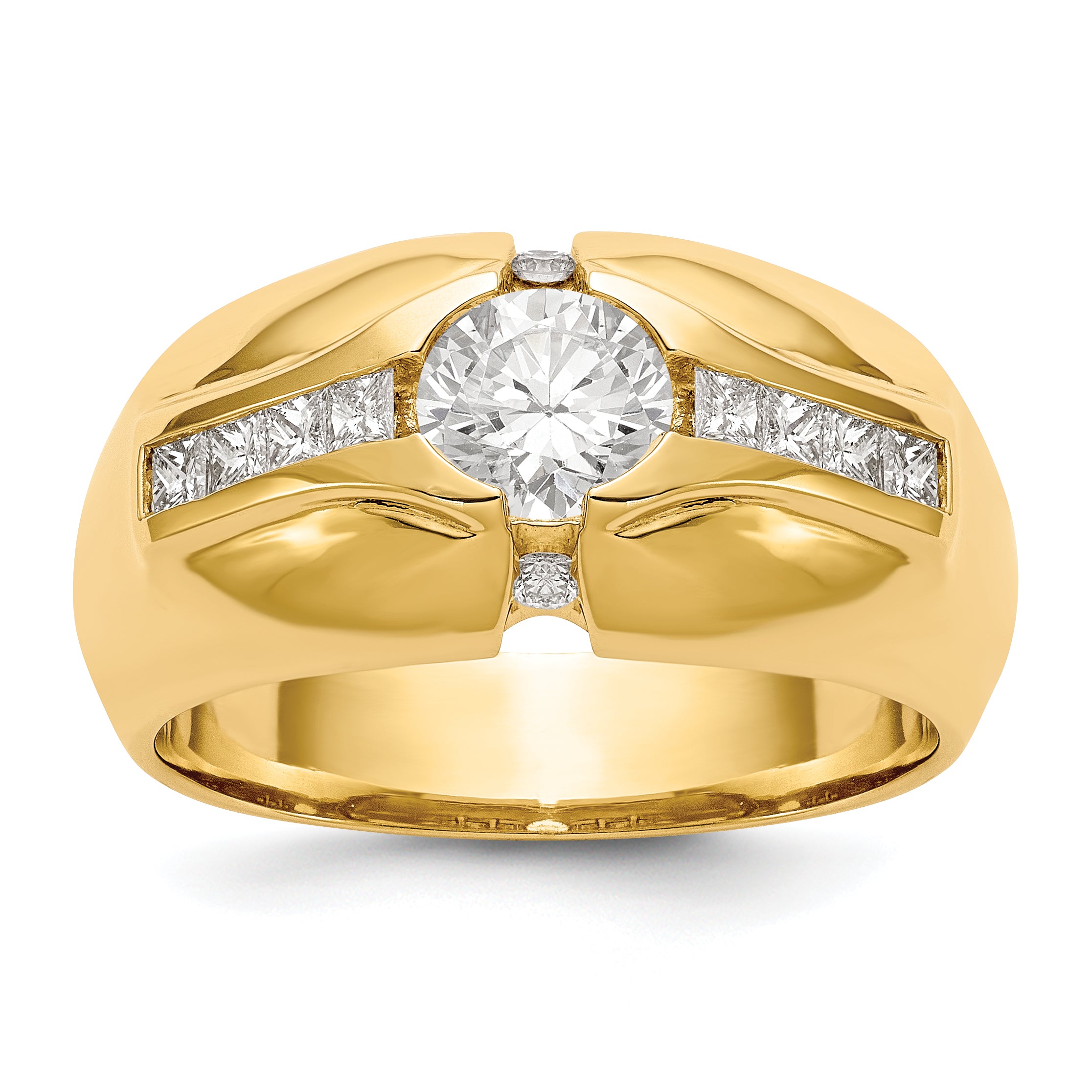 14K (Holds 3/4 carat (5.5mm) Round Center) 1/2 carat Diamond Men's Semi-Mount Ring Main image