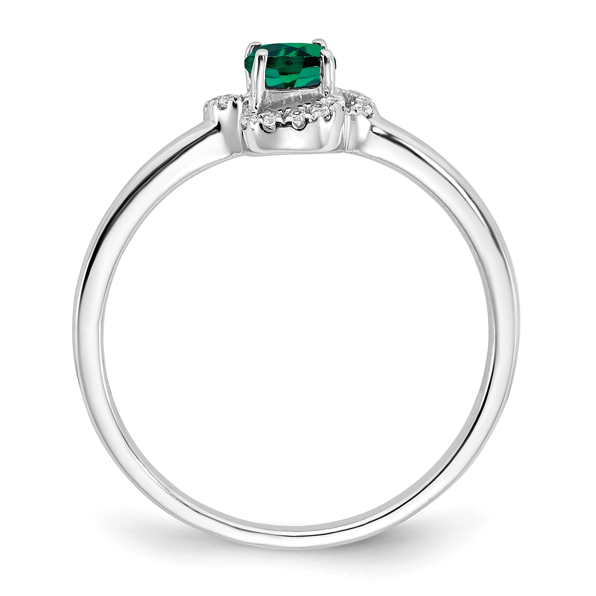 10k White Gold Created Emerald and Diamond Ring