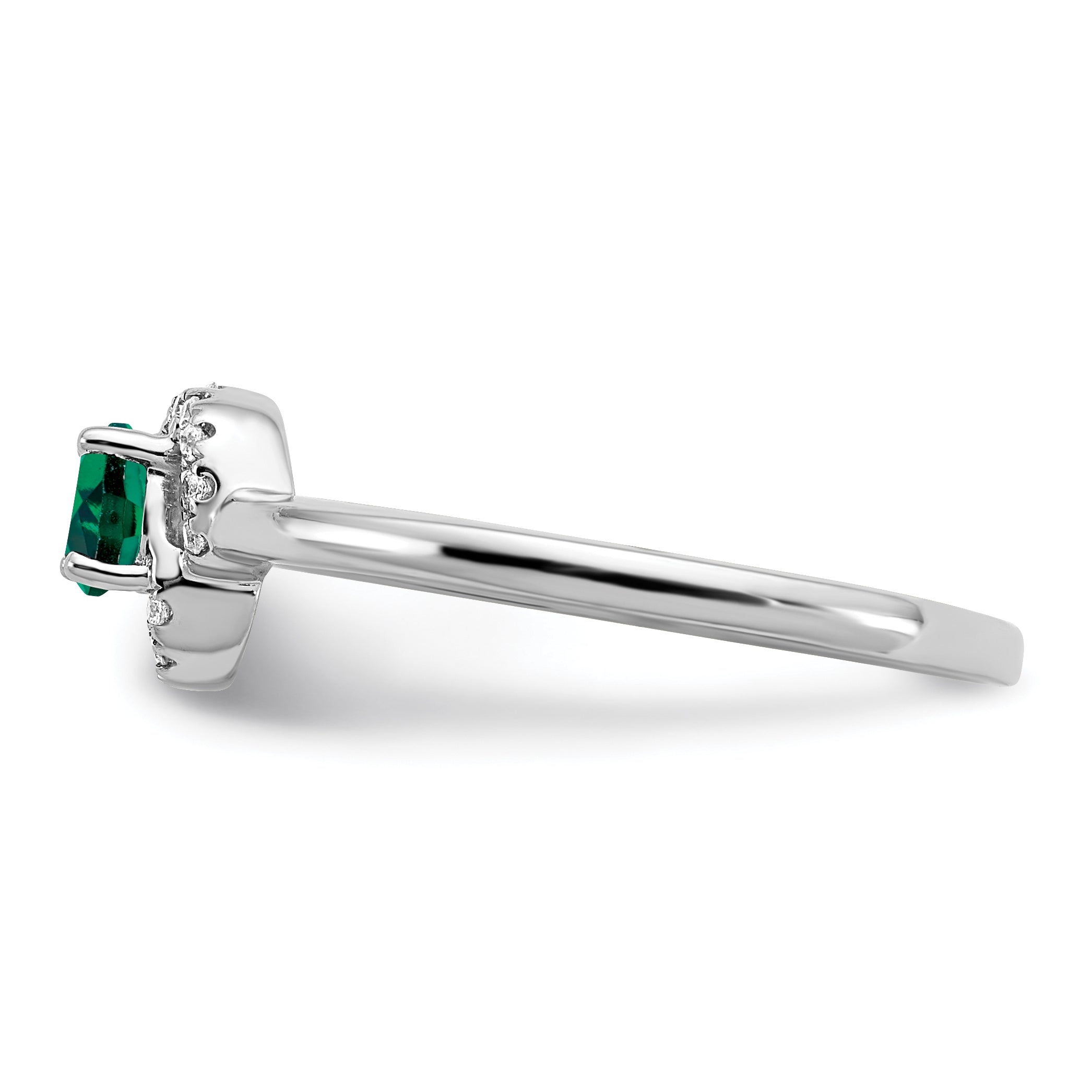 10k White Gold Created Emerald and Diamond Ring