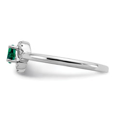 10k White Gold Created Emerald and Diamond Ring