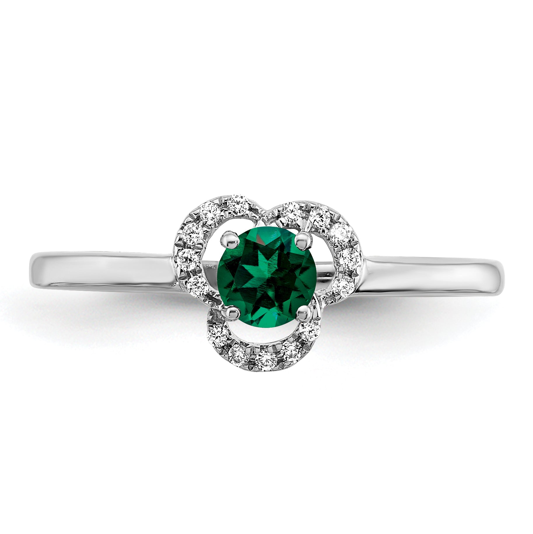 10k White Gold Created Emerald and Diamond Ring