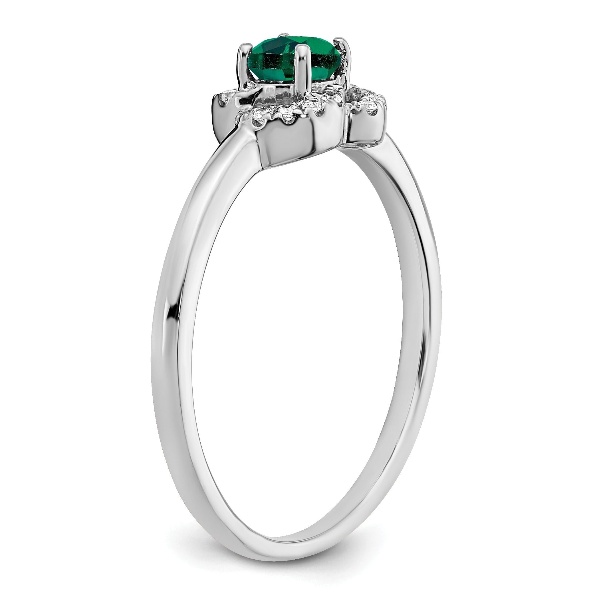10k White Gold Created Emerald and Diamond Ring