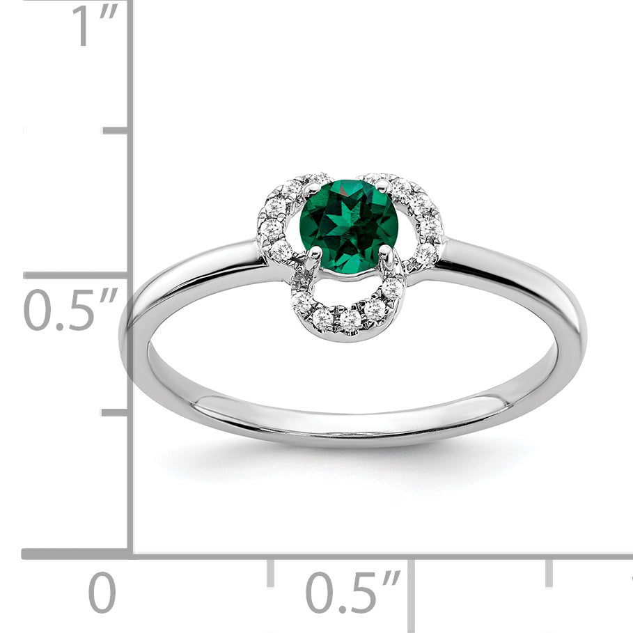 10k White Gold Created Emerald and Diamond Ring