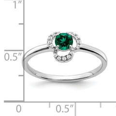 10k White Gold Created Emerald and Diamond Ring