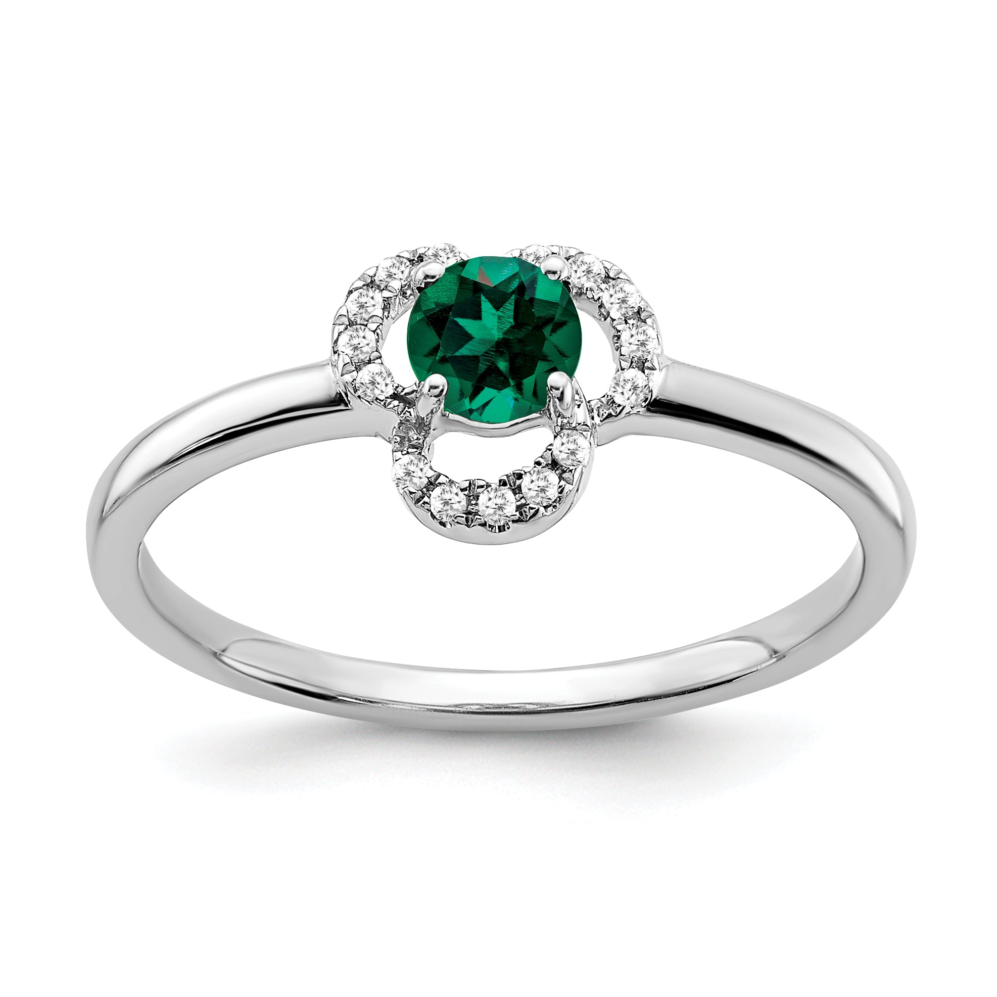 10k White Gold Created Emerald and Diamond Ring