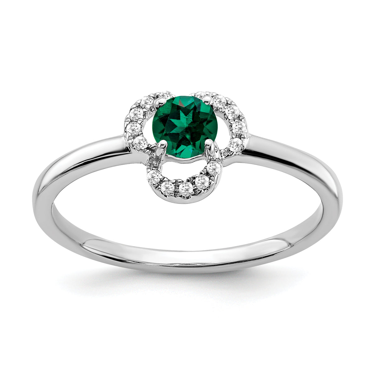 10k White Gold Created Emerald and Diamond Ring