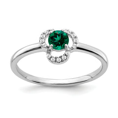 10k White Gold Created Emerald and Diamond Ring