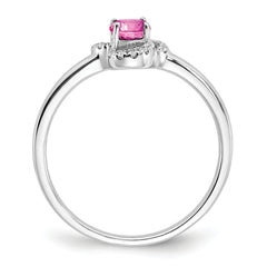 10k White Gold Created Pink Sapphire and Diamond Ring