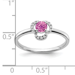 10k White Gold Created Pink Sapphire and Diamond Ring