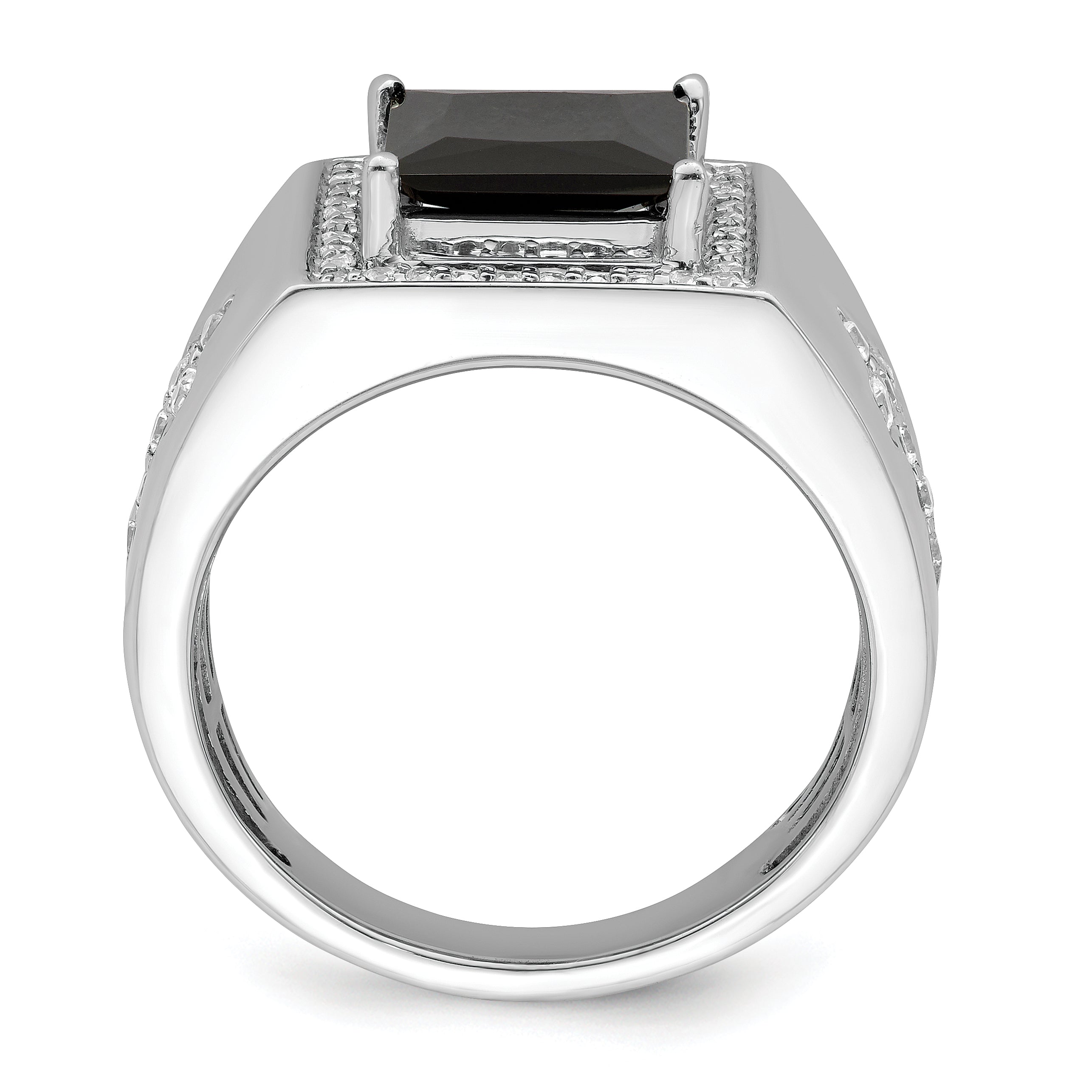 14K White Gold Lab Grown Diamond and Onyx Side Crosses Men's Ring