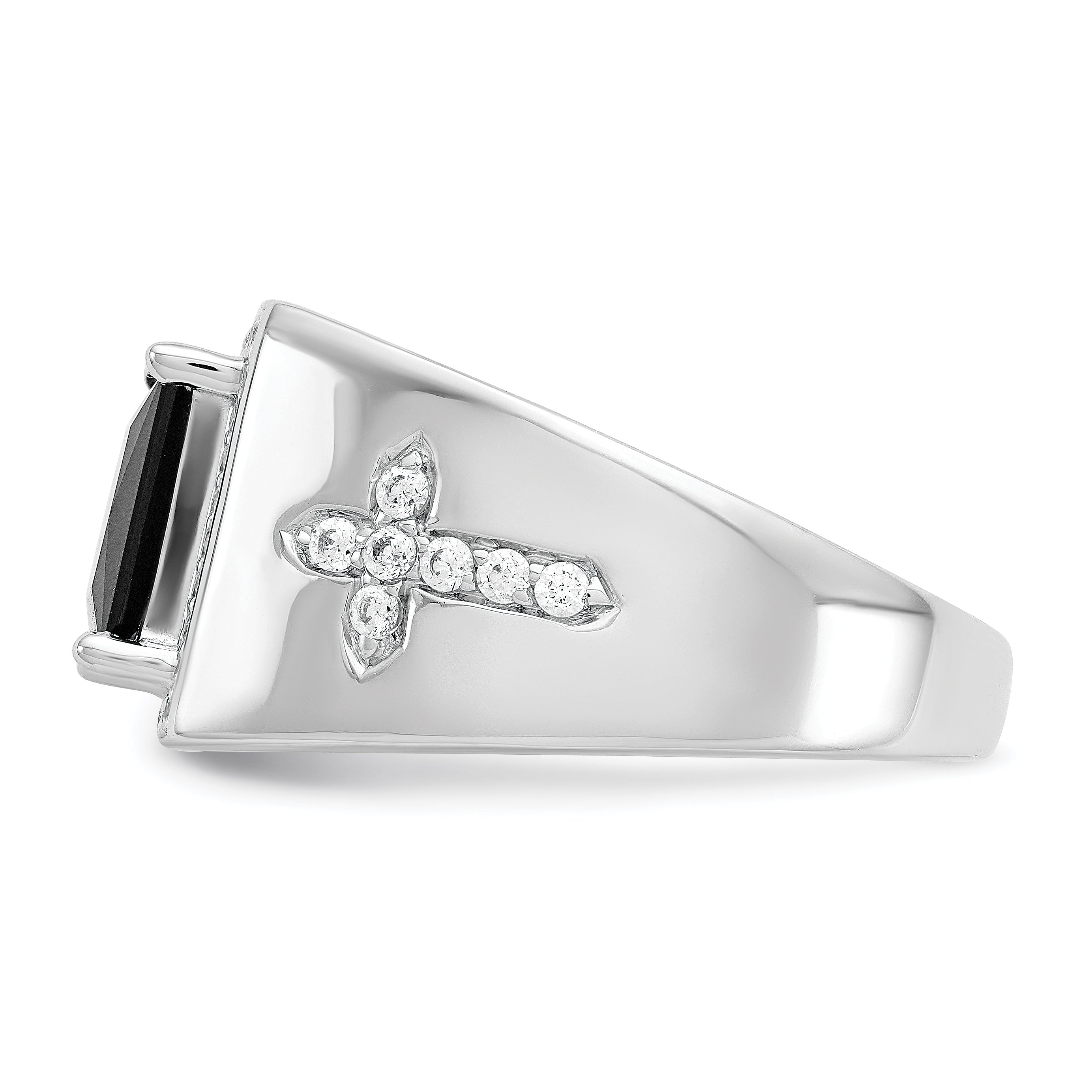 14K White Gold Lab Grown Diamond and Onyx Side Crosses Men's Ring