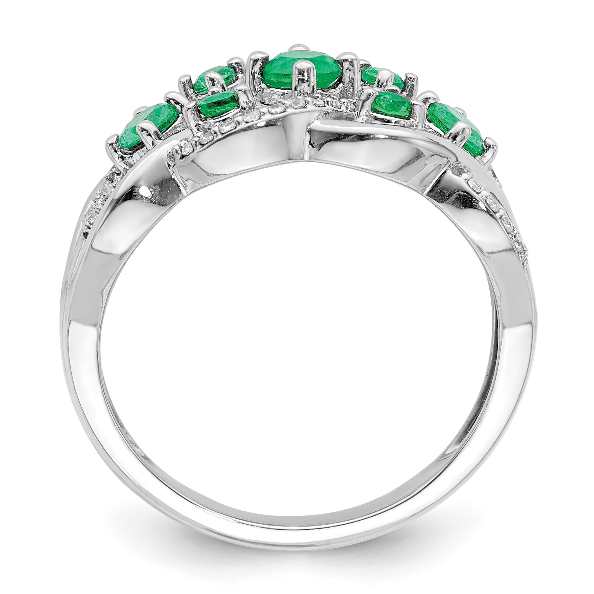 14k White Gold Diamond and Emerald Fancy Ring Secondary image