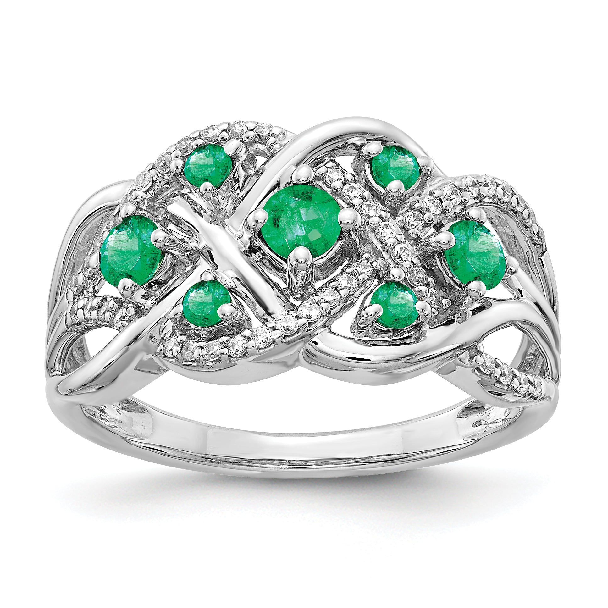 14k White Gold Diamond and Emerald Fancy Ring Main image