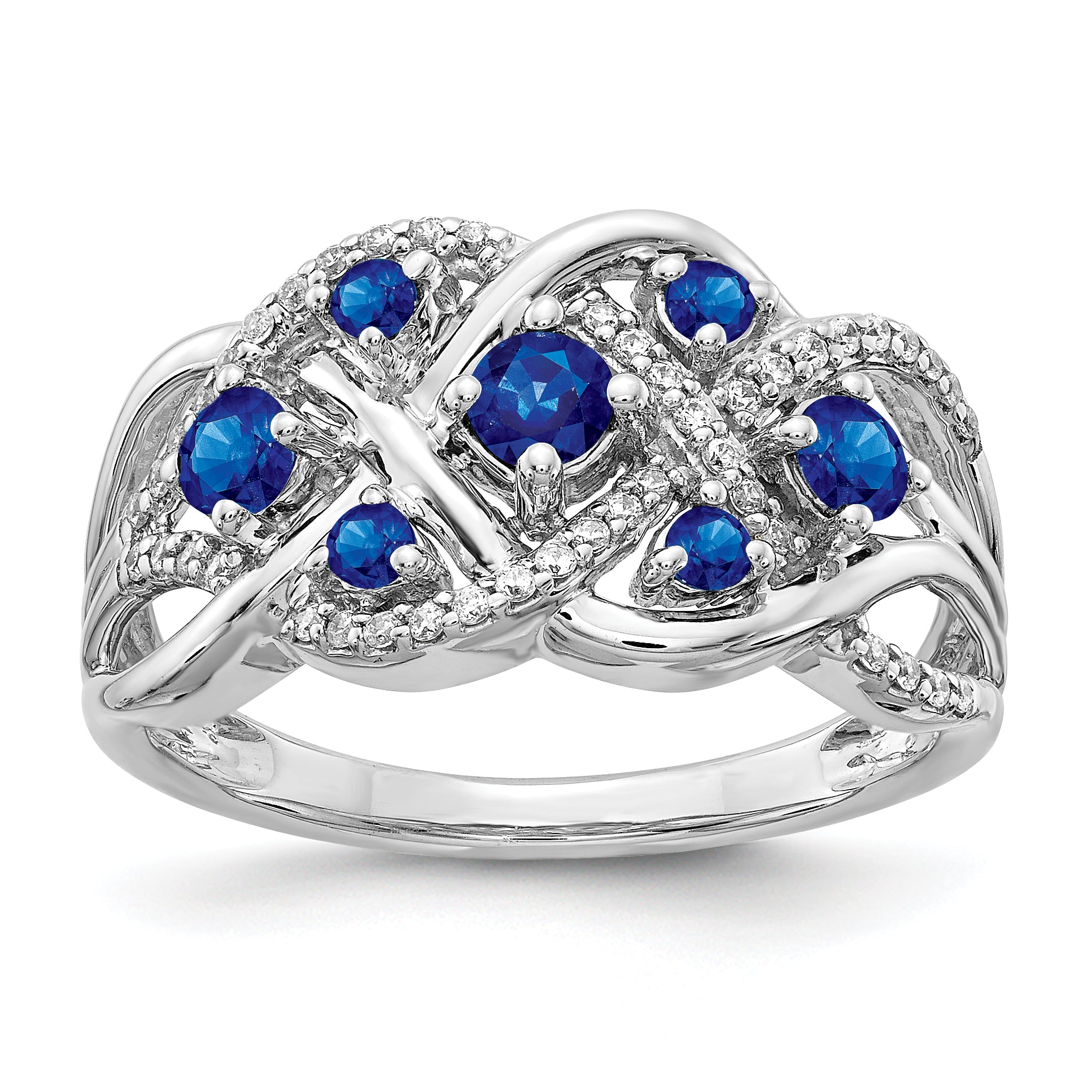 14k White Gold Diamond and Sapphire Fancy Ring Main image