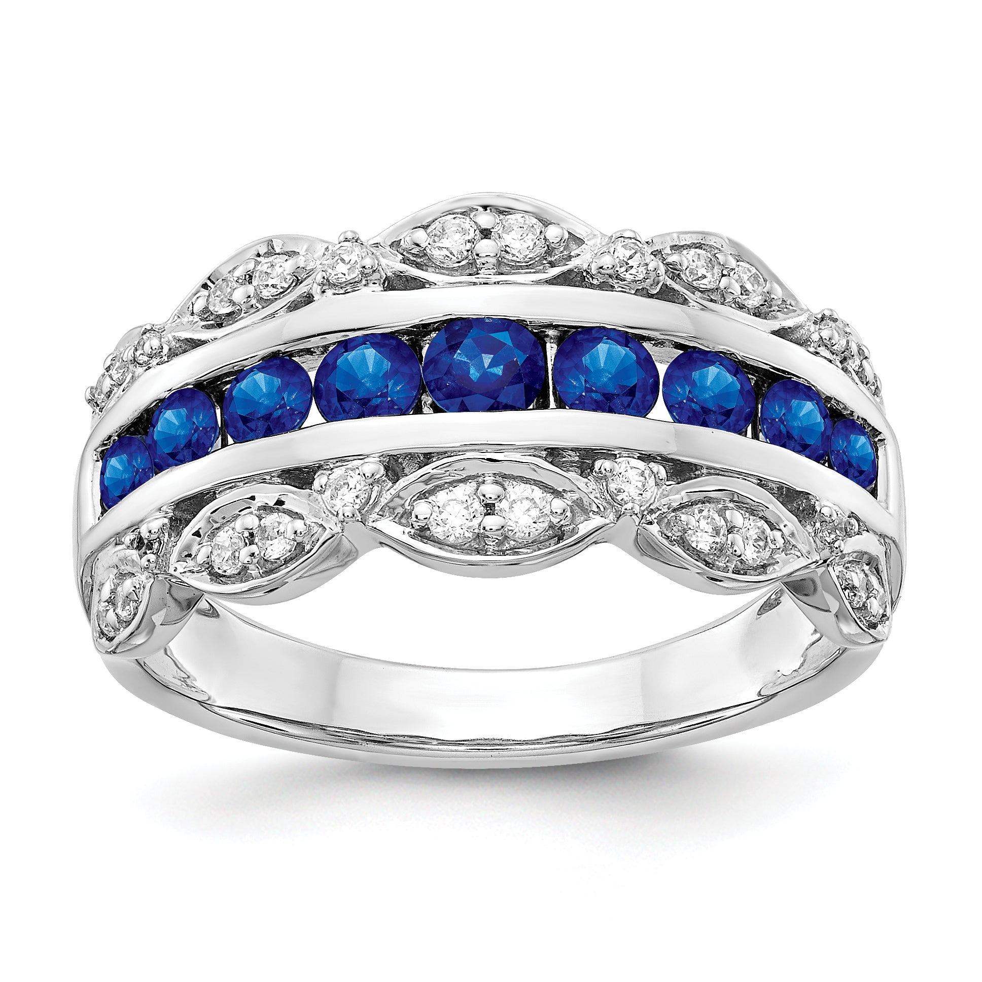14k White Gold Diamond and Sapphire Fancy Ring Main image