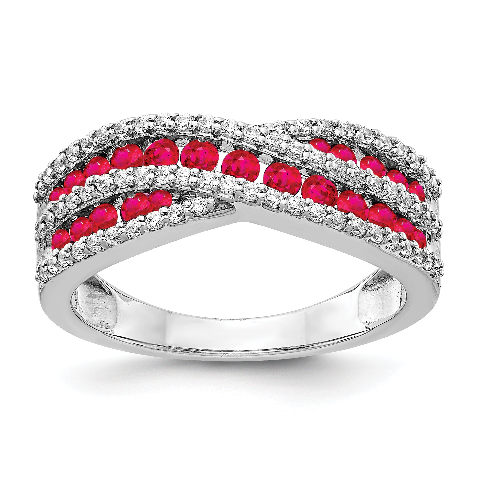 14k White Gold Diamond and Ruby Fancy Ring Main image