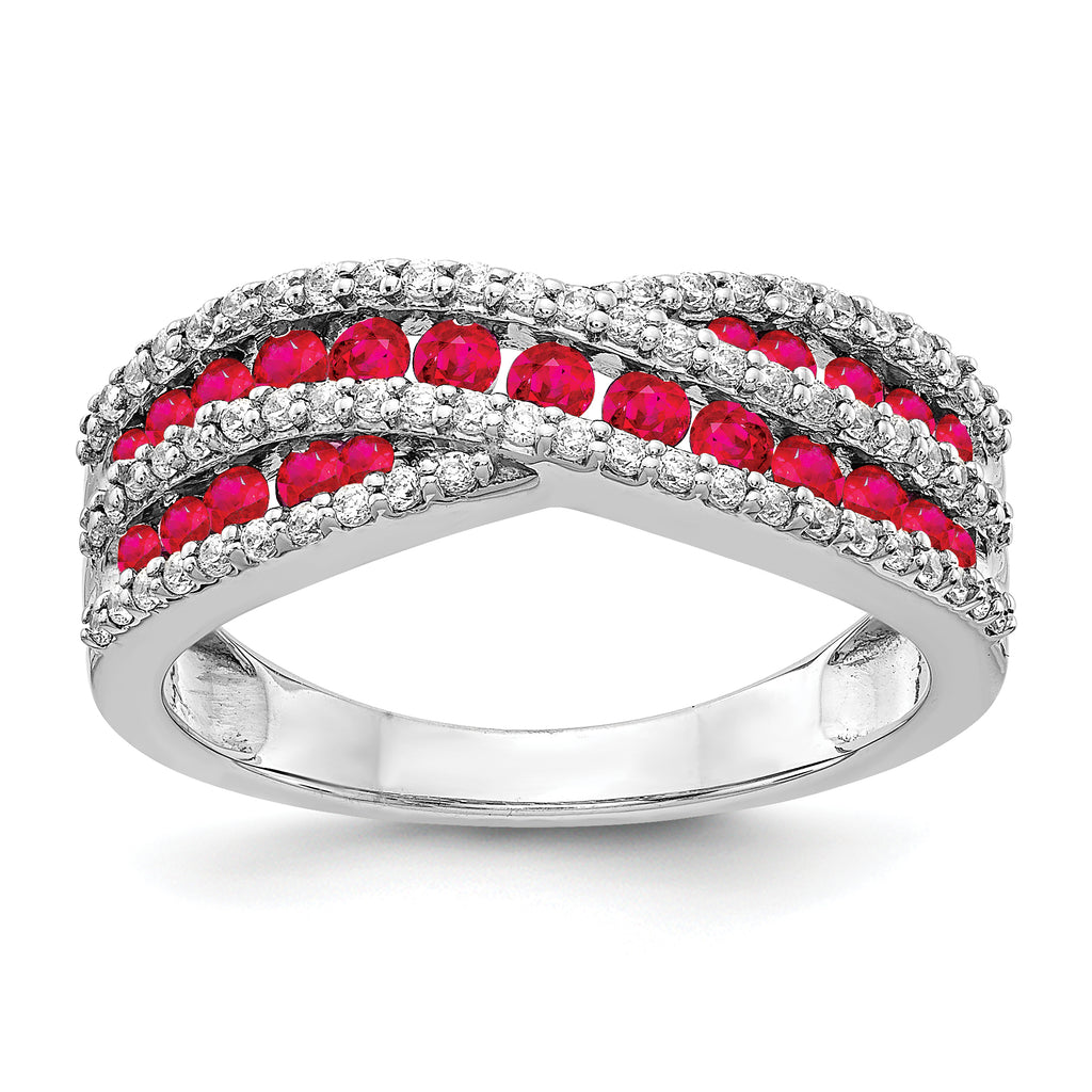 14k White Gold Diamond and Ruby Fancy Ring