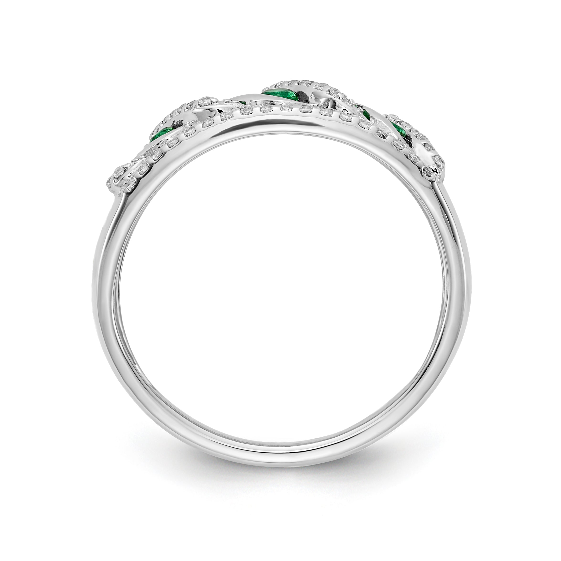14k White Gold Diamond and Emerald Fancy Twist Ring Secondary image