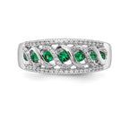 14k White Gold Diamond and Emerald Fancy Twist Ring
