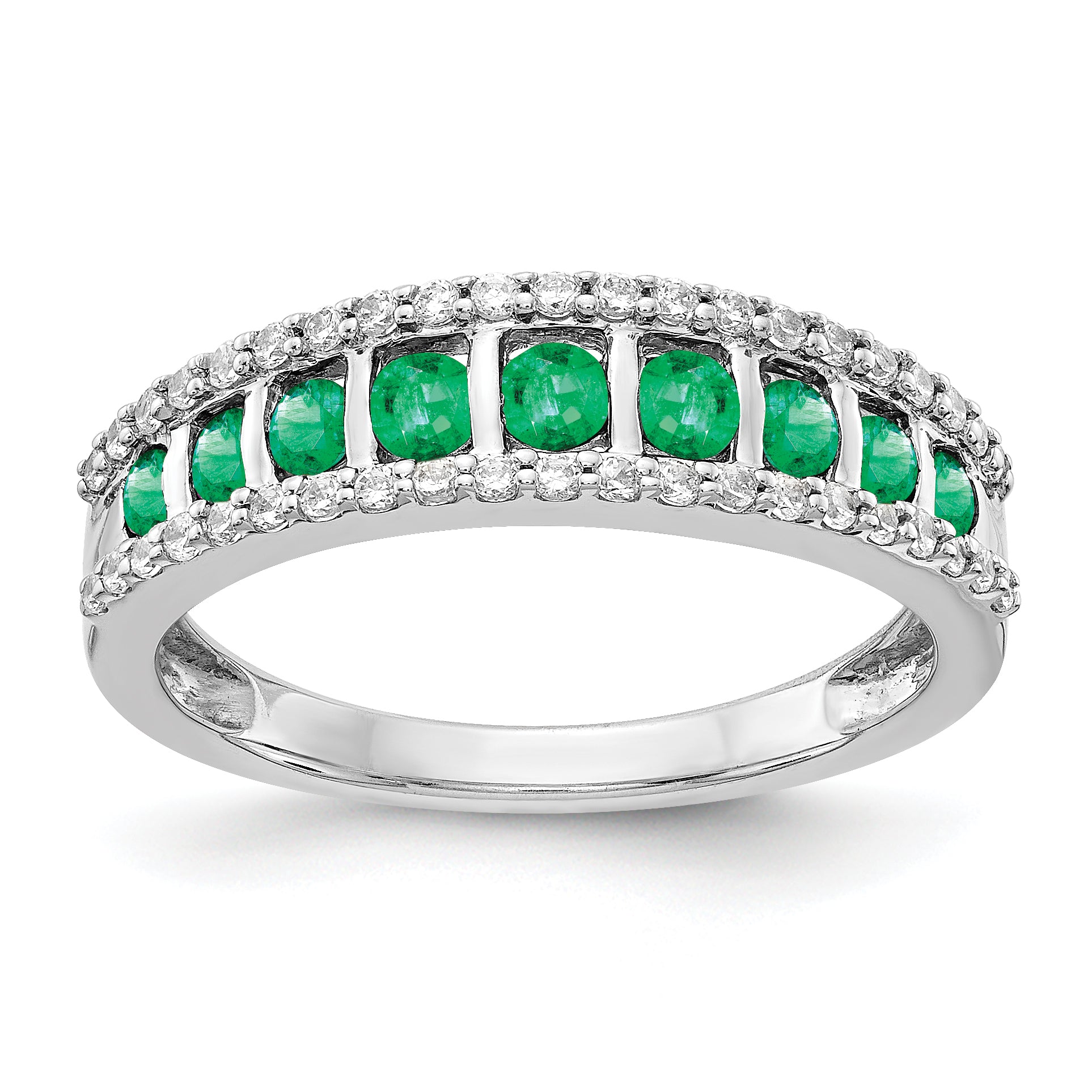 14k White Gold Diamond and Emerald Fancy Ring Main image