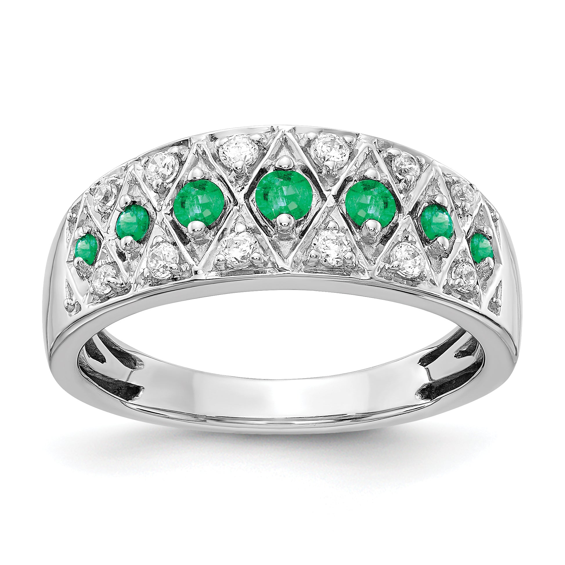 14k White Gold Diamond and Emerald Fancy Ring Main image