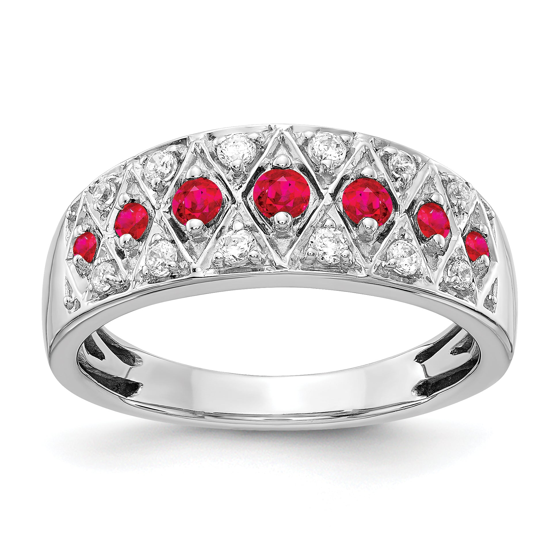 14k White Gold Diamond and Ruby Fancy Ring Main image