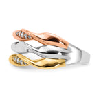 14k Tri-color Diamond Fancy Triple Twist Ring