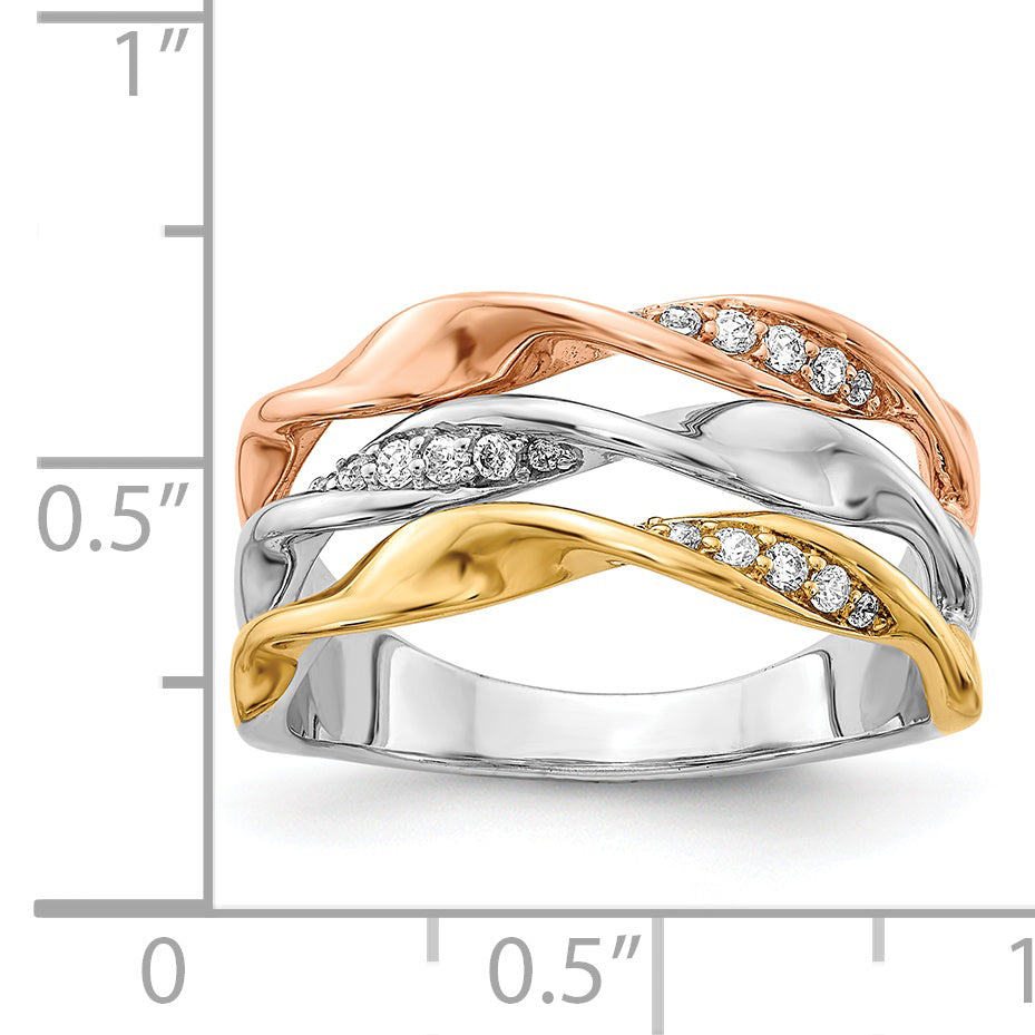 14k Tri-color Diamond Fancy Triple Twist Ring