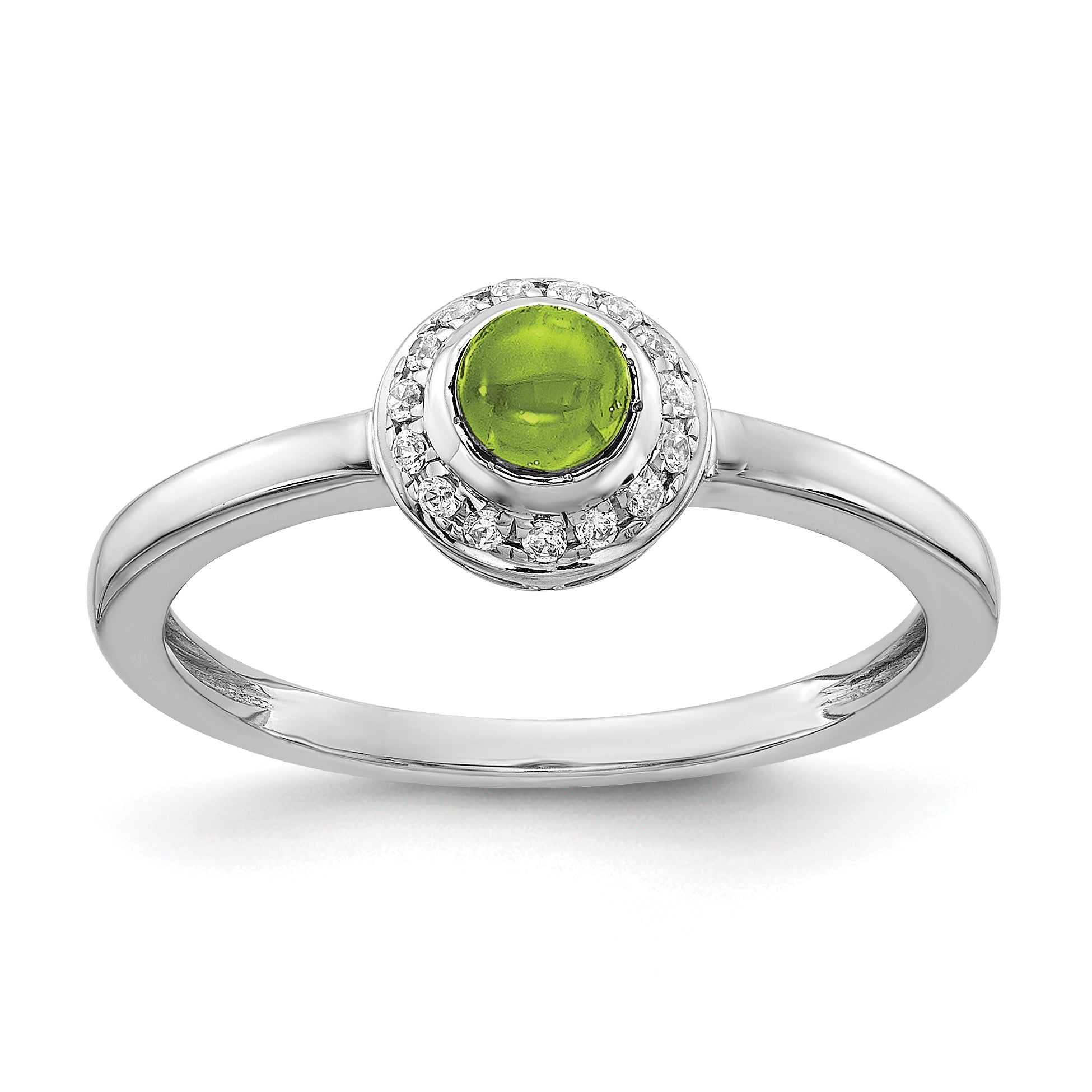 14k White Gold Diamond and Cabochon Peridot Ring Main image