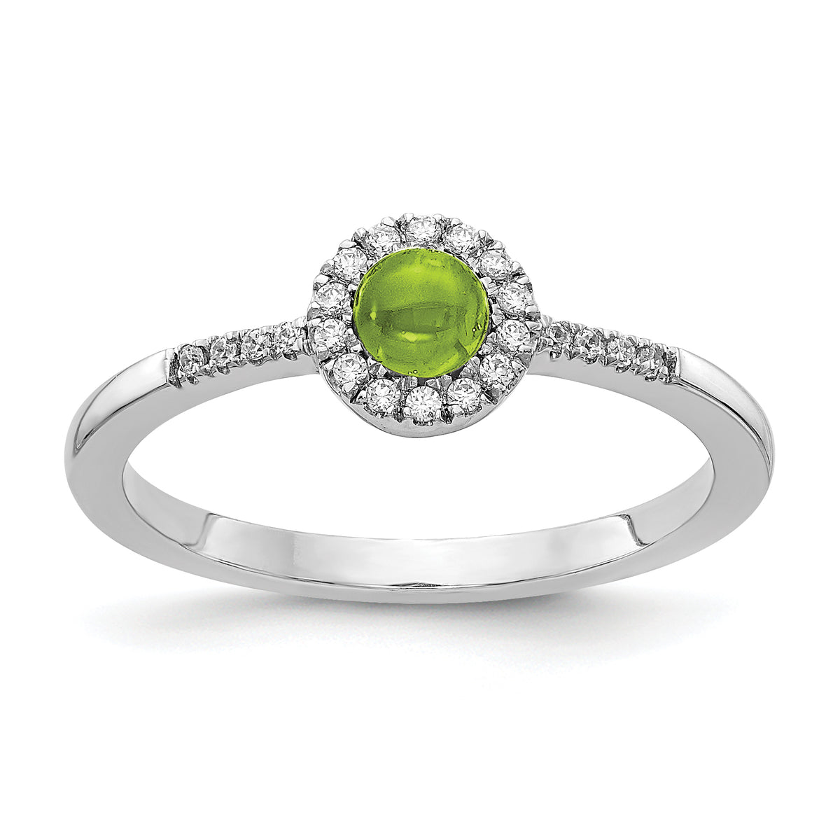 14k White Gold Diamond and Cabochon Peridot Ring
