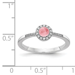 14k White Gold Diamond and Cabochon Pink Tourmaline Ring