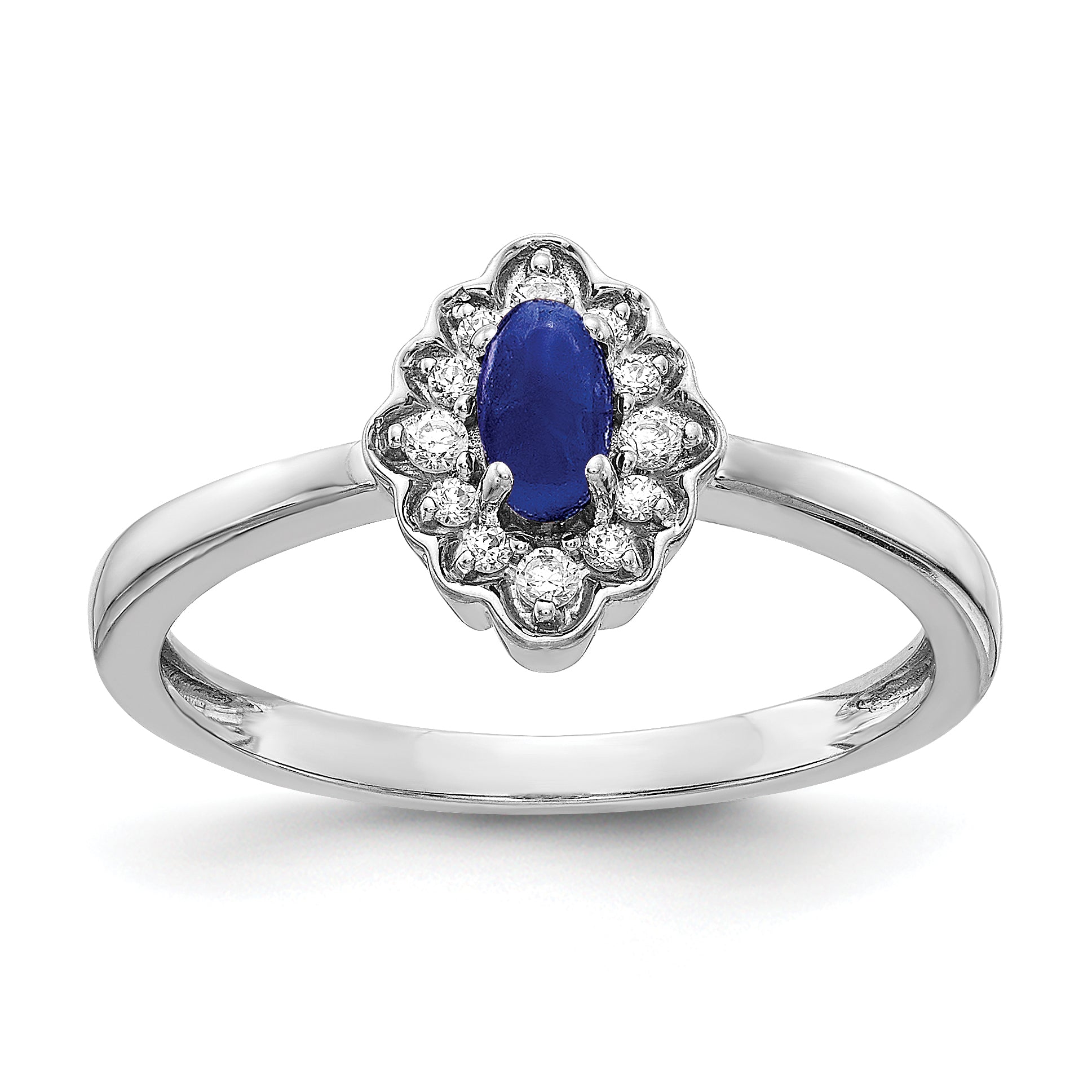 14k White Gold Diamond and Oval Cabochon Sapphire Ring Main image