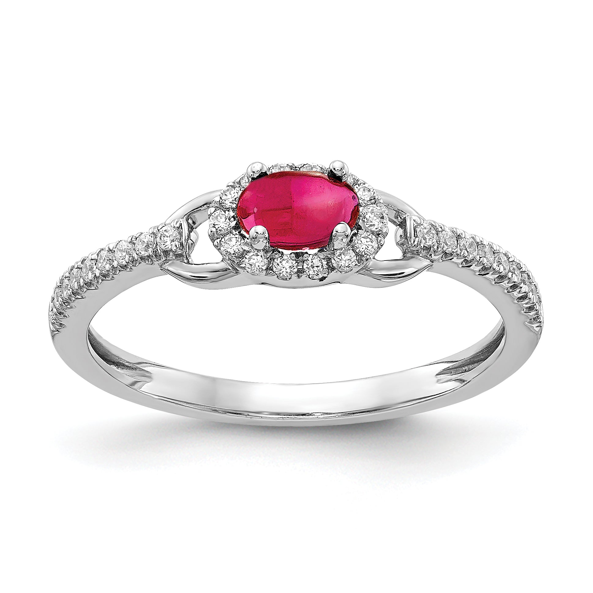 14k White Gold Diamond and Cabochon Ruby Ring Main image