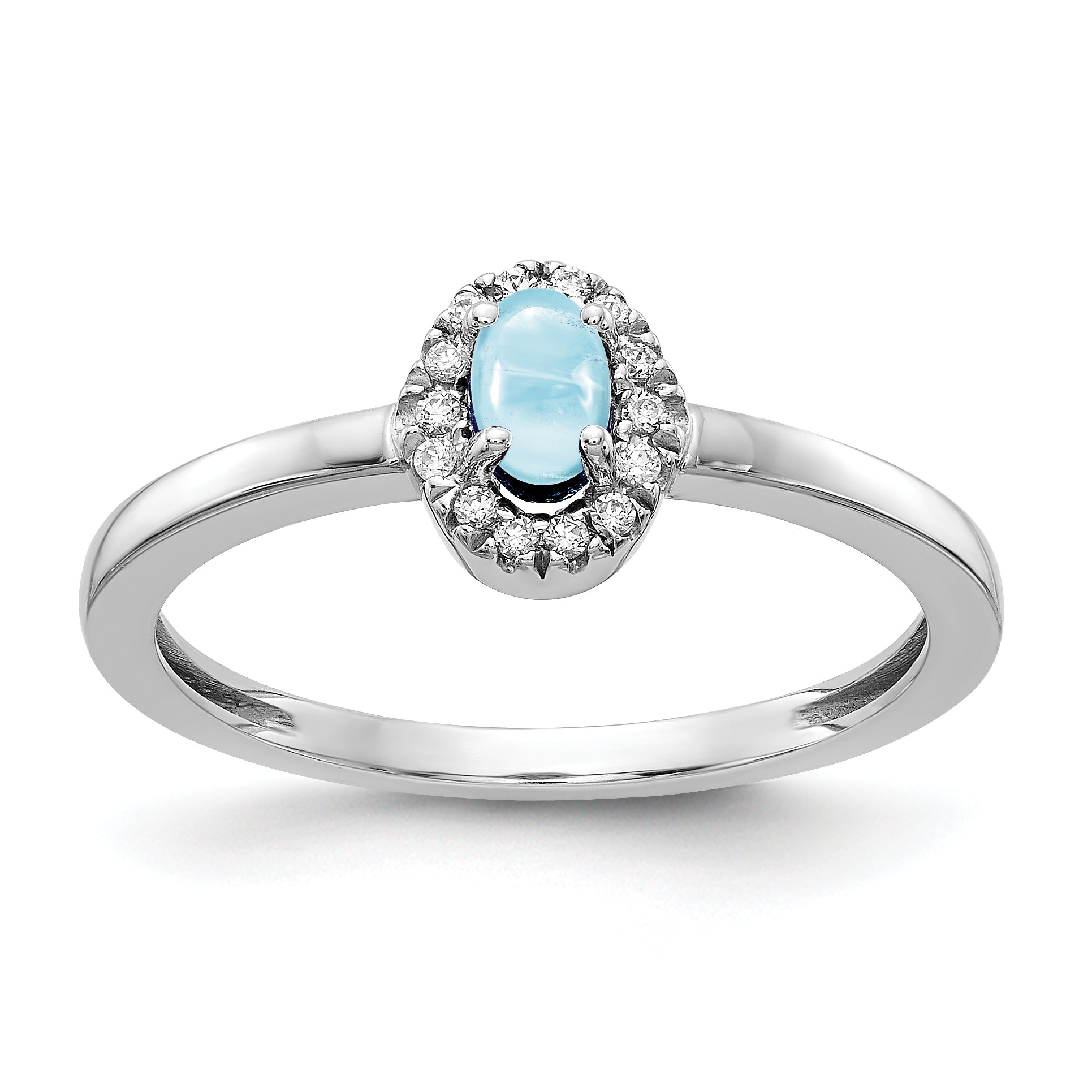 14k White Gold Diamond and Oval Cabochon Aquamarine Ring Main image