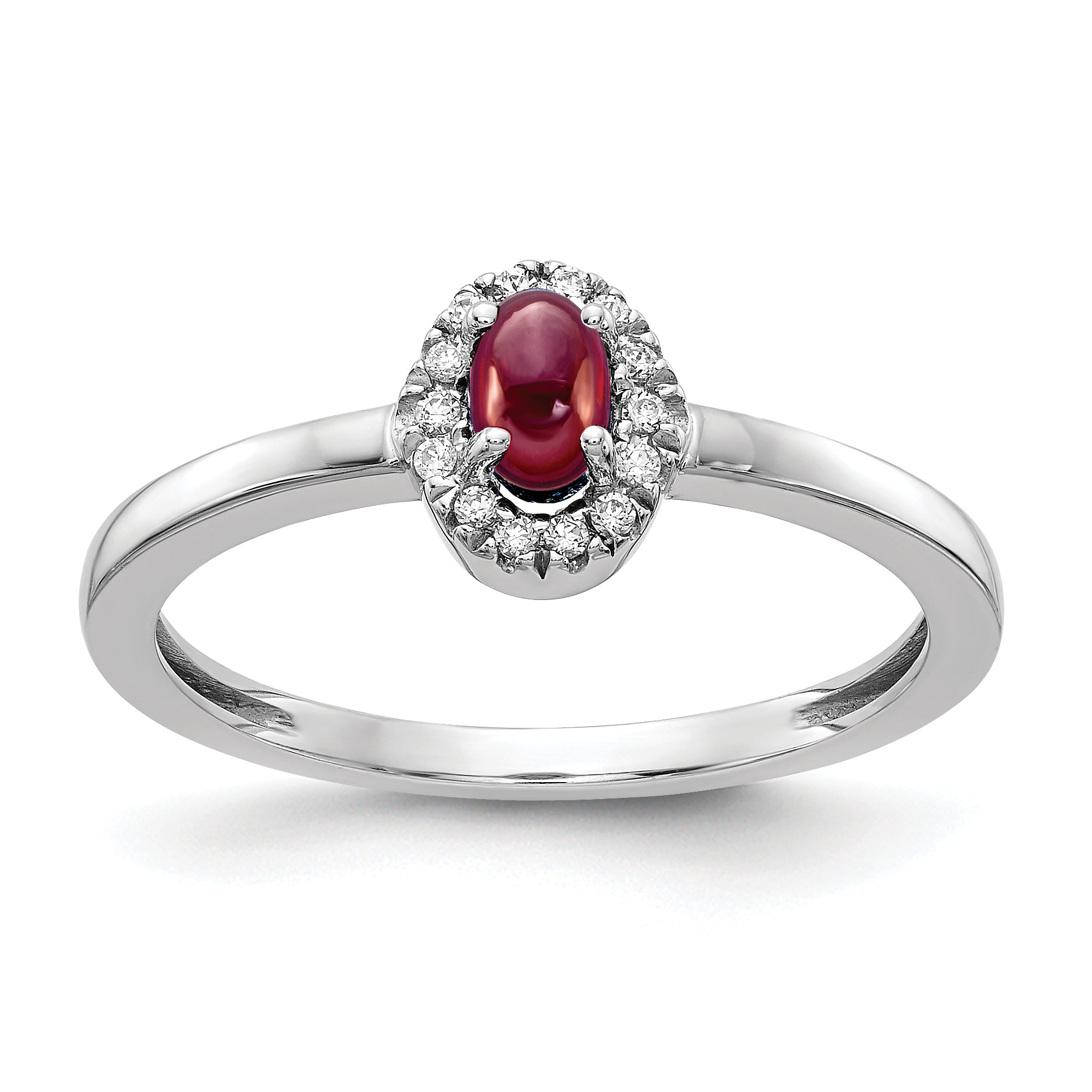 14k White Gold Diamond and Oval Cabochon Garnet Ring Main image