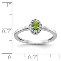 14k White Gold Diamond and Oval Cabochon Peridot Ring