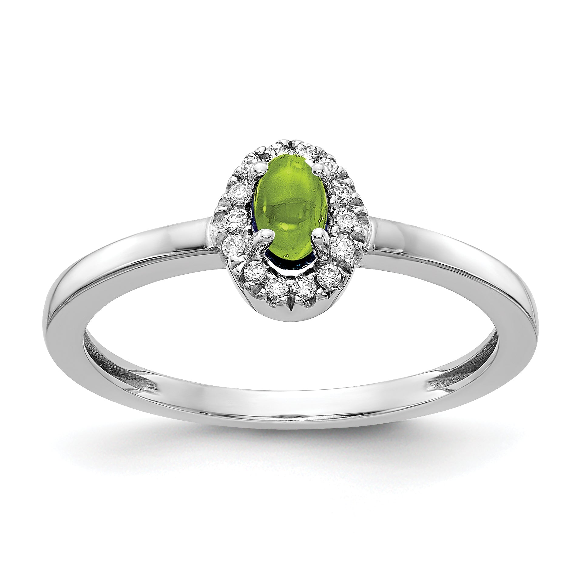 14k White Gold Diamond and Oval Cabochon Peridot Ring Main image